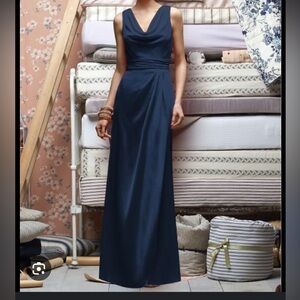 Lela Rose navy cowl neck bridesmaid chiffon maxi gown size 14
